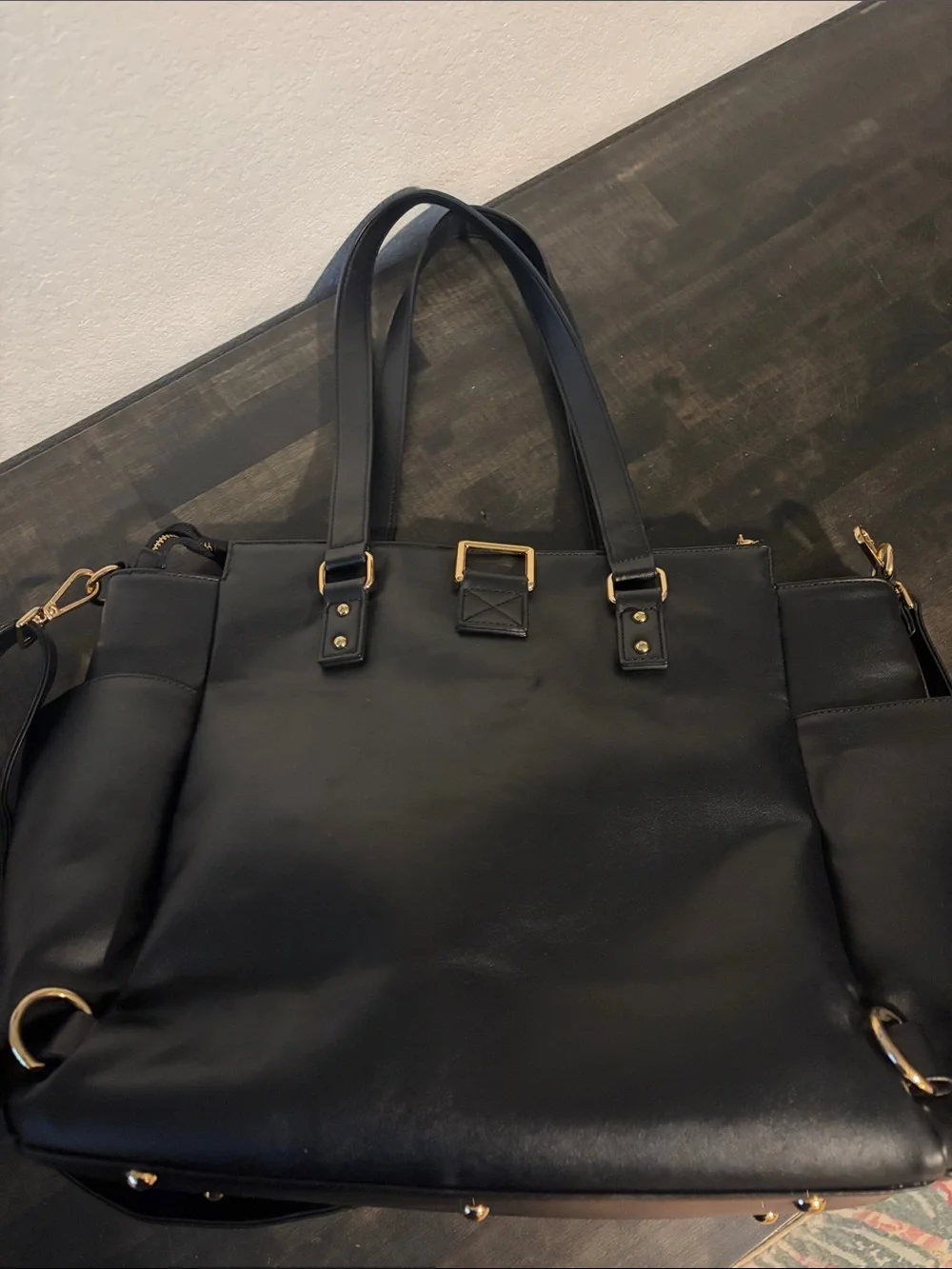 White Elm Black & Gold Gemini Convertible Backpack Tote Teacher Mom Travel